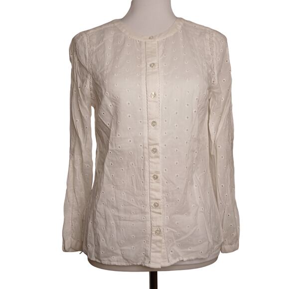Talbots 100% Cotton Eyelet Peasant See Thru Lace Overlay Blouse Petite Small - Picture 1 of 8